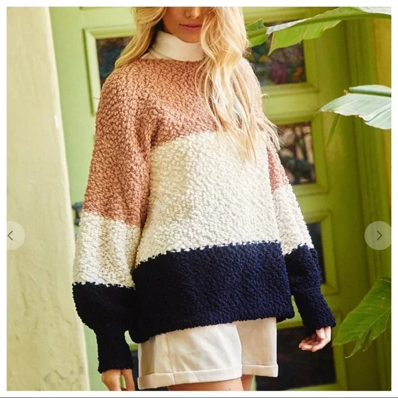 Boho Color block Fall Fabulous Popcorn Sweater - Picture 3 of 7